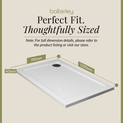 1100mm x 700mm Premium Rectangular Shower Tray - White - 4