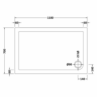 1100mm x 700mm Premium Slip Resistant Rectangular Shower Tray - White