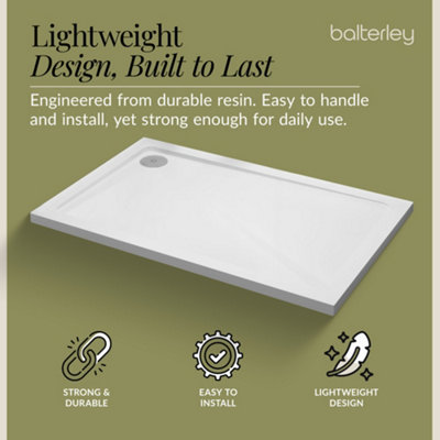 1100mm x 800mm Premium Rectangular Shower Tray - White - 3