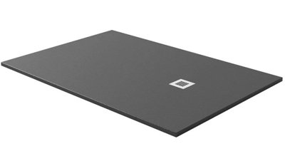 1100mm x 800mm Rectangle Slate Effect Black Shower Tray Wet Room Grated Waste