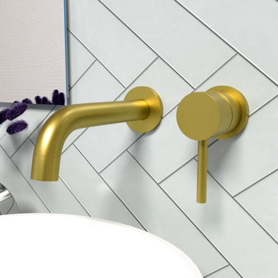 Brushed Brass Bathroom Mono Basin Sink Tap Wall Mounted