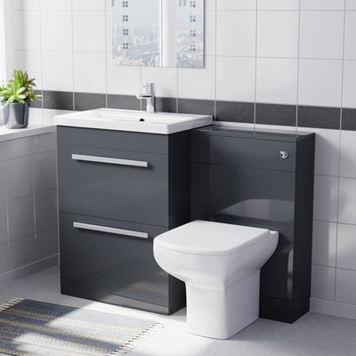 Nes Home 1100mm Dark Grey Basin Vanity With Wc Unit & Rimless Soft Close Toilet from B&Q
