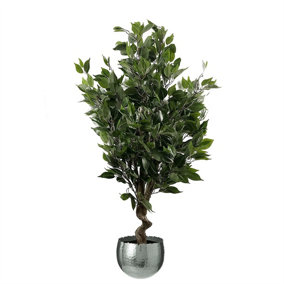 110cm Artificial Evergreen Ficus Tree Silver Curve Planter
