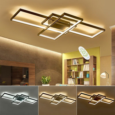 110cm Black Rectangular Semi-Flush LED Ceiling Light - Dimmable, Modern ...