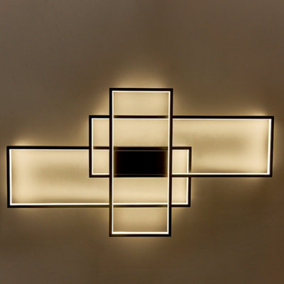 110cm Black Rectangular Semi-Flush LED Ceiling Light - Dimmable, Modern ...