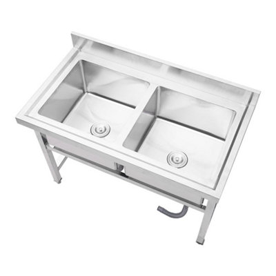 110cm Double Bowl Commercial Freestanding Stainless Steel Kitchen Catering Sink with Splashback for Food Prep