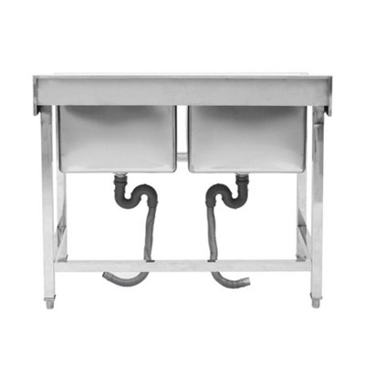 110cm Double Bowl Commercial Freestanding Stainless Steel Kitchen Catering Sink with Splashback for Food Prep