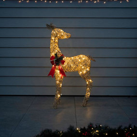 110cm Gold Glitter Reindeer With 70 Warm White LED Lights (Suitable for indoor or outdoor use, mains powered)