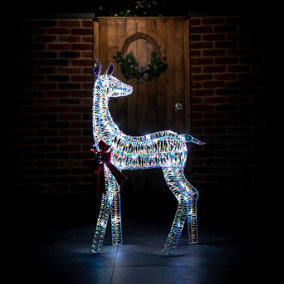 110cm Iridescent Standing Reindeer With 70 White LED Lights (Suitable for indoor or outdoor use, mains powered)