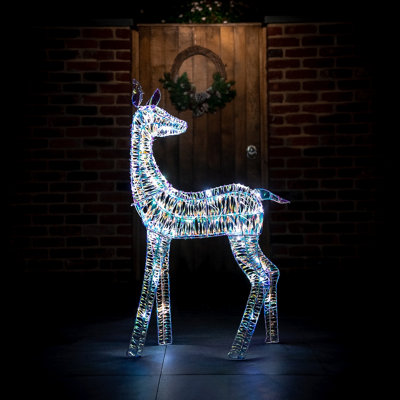110cm Iridescent Standing Reindeer With 70 White LED Lights (Suitable for indoor or outdoor use, mains powered)
