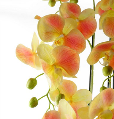 110cm Large Yellow Peach Orchid Plant - Artifcial - 41 REAL TOUCH flowers