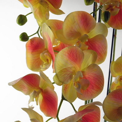 110cm Large Yellow Peach Orchid Plant - Artifcial - 41 REAL TOUCH flowers