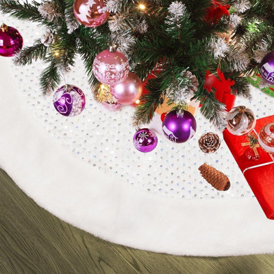 110CM Sequin Plush Tree Skirt Silver/White Price Comparisons | Compare The Build