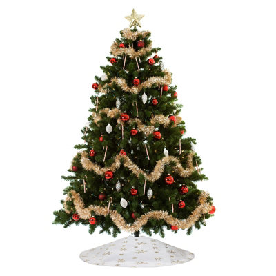 110CM Snowflake Plush Tree Skirt Gold/White