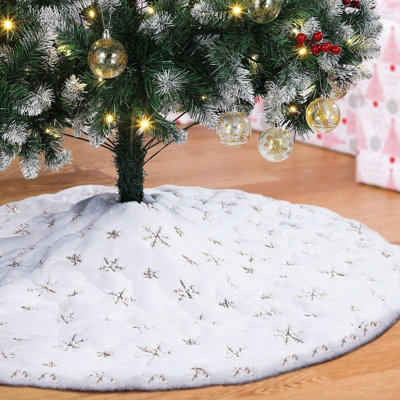 110CM Snowflake Plush Tree Skirt Gold/White - 3
