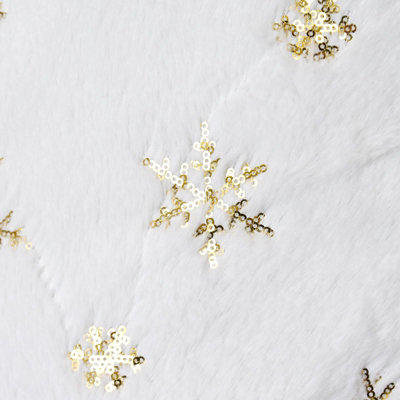 110CM Snowflake Plush Tree Skirt Gold/White - 6