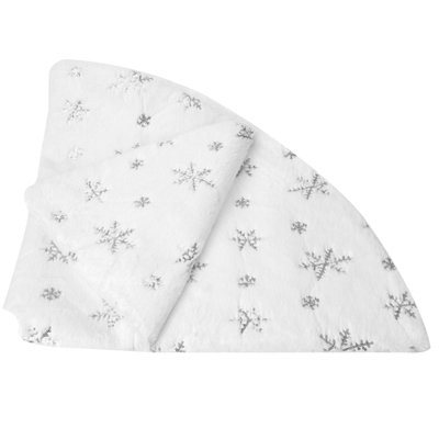 110CM Snowflake Plush Tree Skirt Silver/White - 4