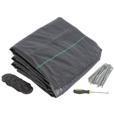 110gsm Weed Control Membrane with Pegs & Plates 2m x 25m Coverage (1 Roll)