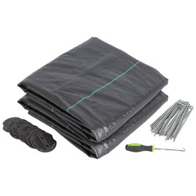 110gsm Weed Control Membrane with Pegs & Plates 4m x 5m Coverage (2 Rolls)