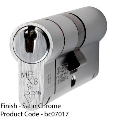 110mm EURO Double Cylinder Lock - 6 Pin Satin Chrome Fire Rated Door ...