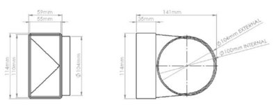 110mm x 54mm Flat to 4" 100mm Round adaptor/Plenum