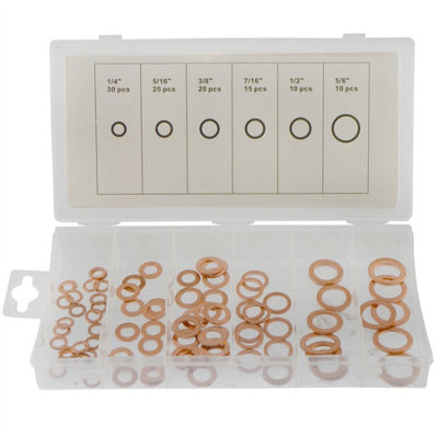 110pc Solid Copper Washer Kit Assortment 1/4