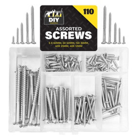 110pk Wood Screws Assortment, Countersunk Screw Set with Storage Box, Steel Screws for Wood Self Tapping Assorted Screws Flat Head