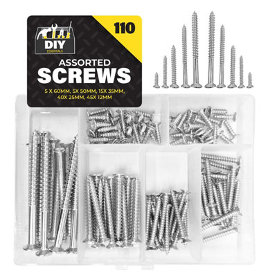 110pk Wood Screws Assortment, Countersunk Screw Set with Storage Box ...