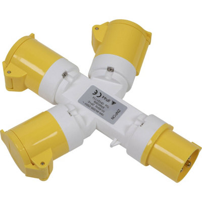 110V 3-way 16A Splitter - IP44 Rated Connector - 3 x 2P+E 16A Sockets - 3