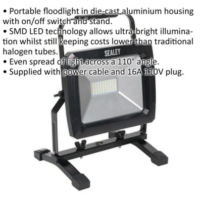 110V Portable Floodlight - 70W SMD LED - Aluminium Housing - 5600 Lumens