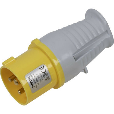 110V Yellow 2P+E Plug - Industrial 16A 2P+E Site Plug Connector - IP44 Rated - 3