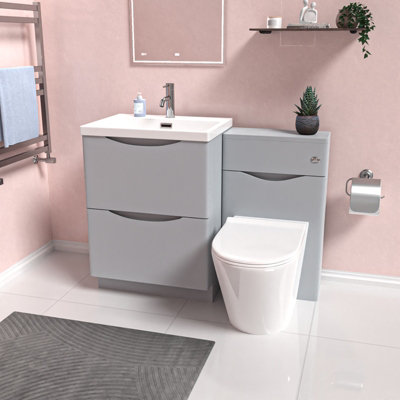 Nes Home 1100 Freestanding Matte Basin Vanity, Wc & Round Btw Toilet Grey