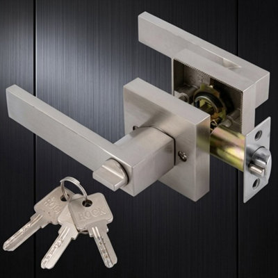  - Door Lever Lock Set Silver Metal Three Handle Entry Bathroom Passage With Key1 Pack