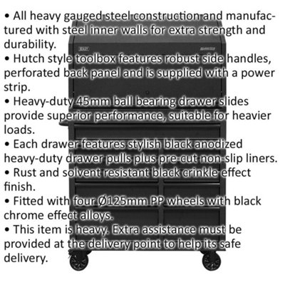 1120 x 460 x 1695mm 12 Drawer Combination Tool Chest - BLACK Mobile Storage Case