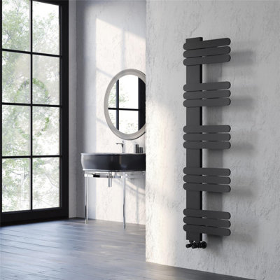 1120mm (H) x 450mm (W) - Black Vertical Aluminum Heated Towel Rail (Diaz) - (1.12m x 0.45m) - Depth 40mm