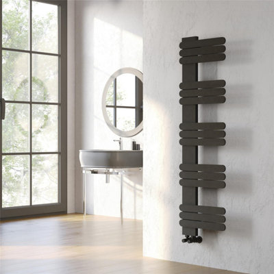 1120mm (H) x 450mm (W) - Grey Vertical Aluminum Heated Towel Rail (Diaz) - (1.12m x 0.45m) - Depth 40mm