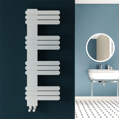 1120mm (H) x 450mm (W) - White Vertical Aluminum Heated Towel Rail (Diaz) - (1.12m x 0.45m) - Depth 40mm
