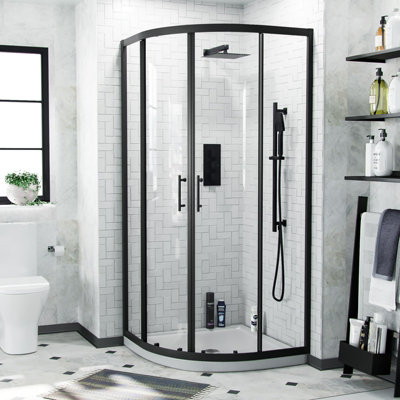 Nes Home Saturn Modern Black Quadrant 900mm Corner Shower Enclosure from B&Q