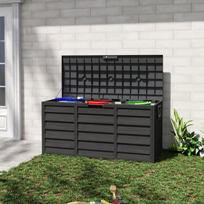 112cm W Waterproof Lockable Outdoor Garden Storage Box, ALL Black