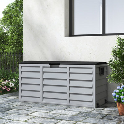 112cm W Waterproof Lockable Outdoor Garden Storage Box, Black and Light Grey