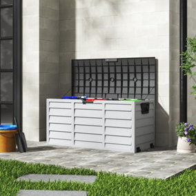 112cm W Waterproof Lockable Outdoor Garden Storage Box, Dark Grey and Light Grey