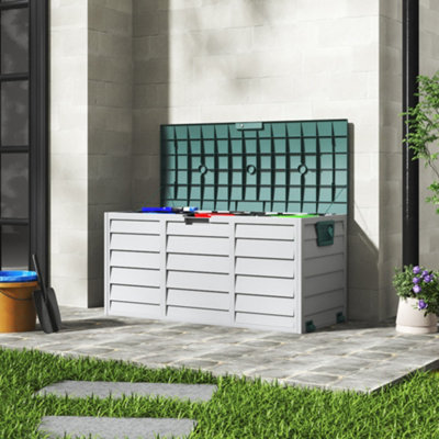 112cm W Waterproof Lockable Outdoor Garden Storage Box, Green and Light Grey