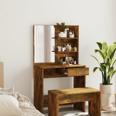 Berkfield Dressing Table With Mirror Smoked Oak 74.5X40x141 Cm