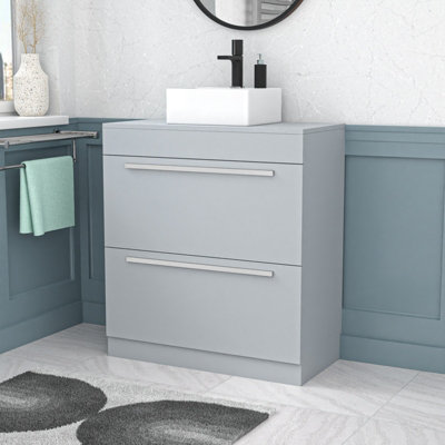 Nes Home 800mm Matte Grey Basin Vanity And Rectangle Counter Top Basin Sink Unit from B&Q