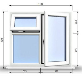 1145mm (W) x 1045mm (H) PVCu StormProof  - 1 Opening Window (RIGHT) - Top Opening Window (LEFT) - Toughened Safety Glass - White