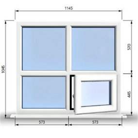 1145mm (W) x 1045mm (H) PVCu StormProof Casement Window - 1 Bottom Opening Window (Right) - White Internal & External