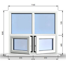 1145mm (W) x 1045mm (H) PVCu StormProof Casement Window - 2 Bottom Opening Windows - Toughened Safety Glass - White