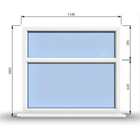 1145mm (W) x 1045mm (H) PVCu StormProof Casement Window - 2 Horizontal Panes Non Opening Windows -  White Internal & External
