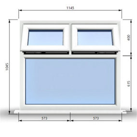 1145mm (W) x 1045mm (H) PVCu StormProof Casement Window - 2 Top Opening Windows -  Toughened Safety Glass - White