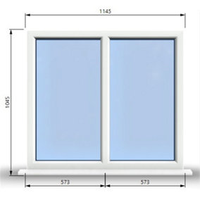 1145mm (W) x 1045mm (H) PVCu StormProof Casement Window - 2 Vertical Panes Non Opening Windows -  White Internal & External